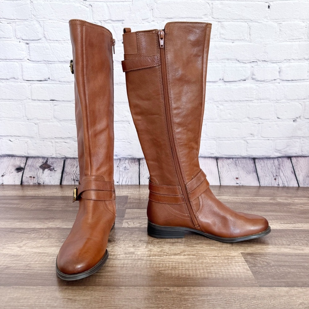 New Naturalizer June Brown Leather Boots Riding Zipper Heeled Size 6.5M - Picture 7 of 10